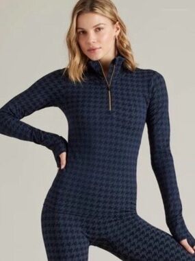 Rhone NWT  Houndstooth Seamless Base Layer 1/4 Zip Navy/Gray XL